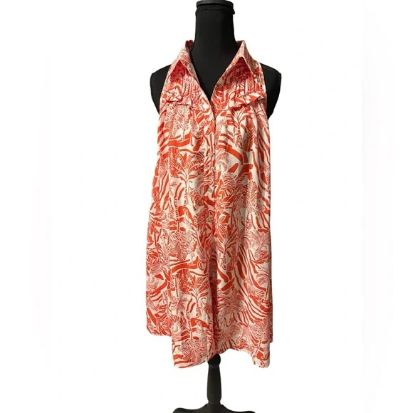 Entro Vibrant Orange Tropical Print Dress Size Small NWT - Picture 2 of 7